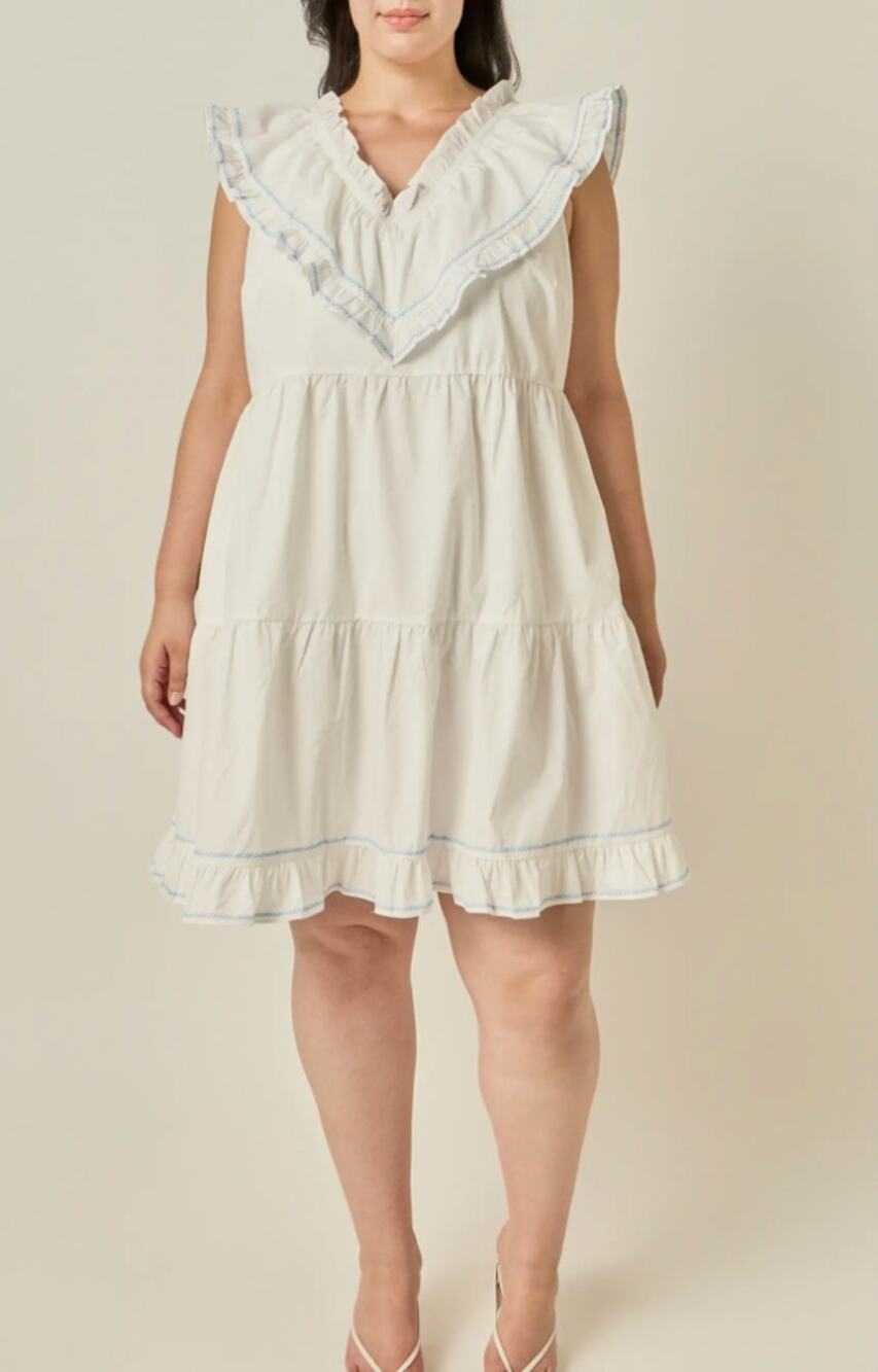 NWT English Factory Contrast Embroidered Ruffled Minidress Sz 1X